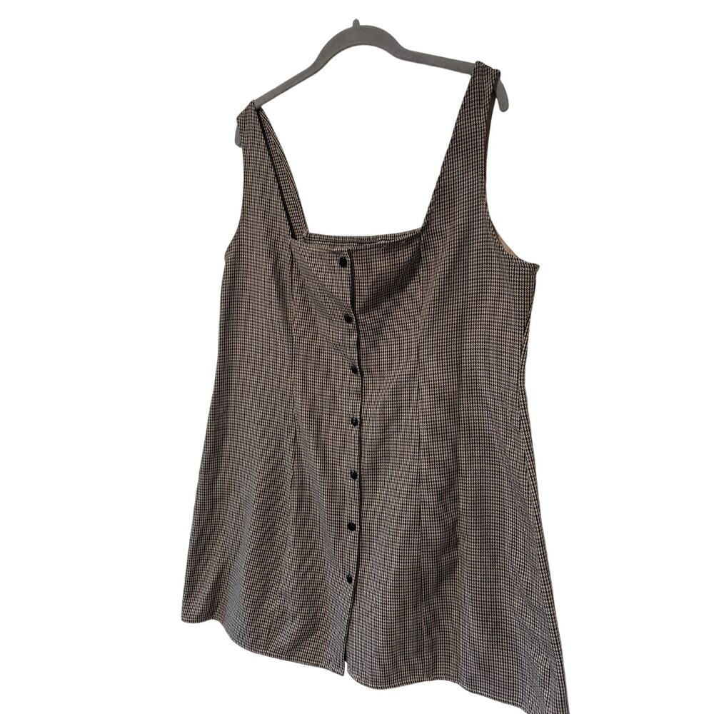 Cider 1XL Brown Houndstooth Button Front Sleeveless Mini Dress Plus Size - Picture 3 of 7